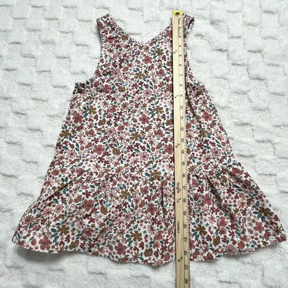 Tommy Bahama Girls Size 6 Floral Corduroy Jumper Dress Pink Snap